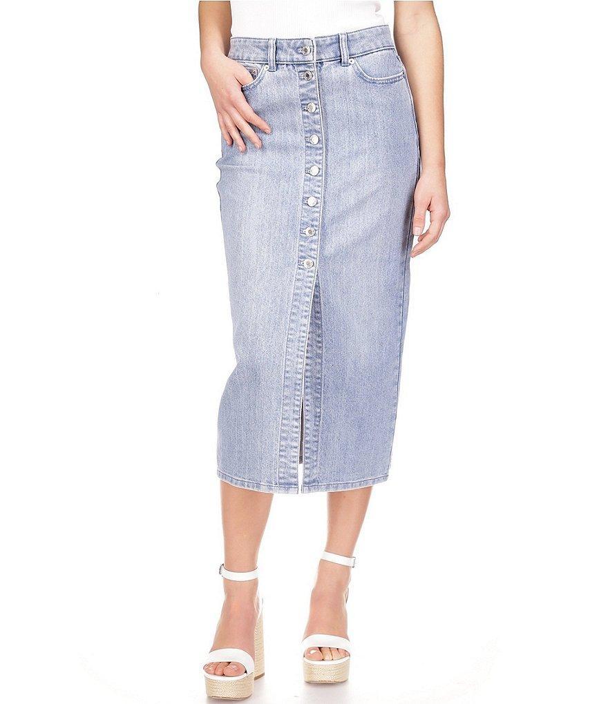 Michael Kors Denim Button Front Midi Skirt Product Image