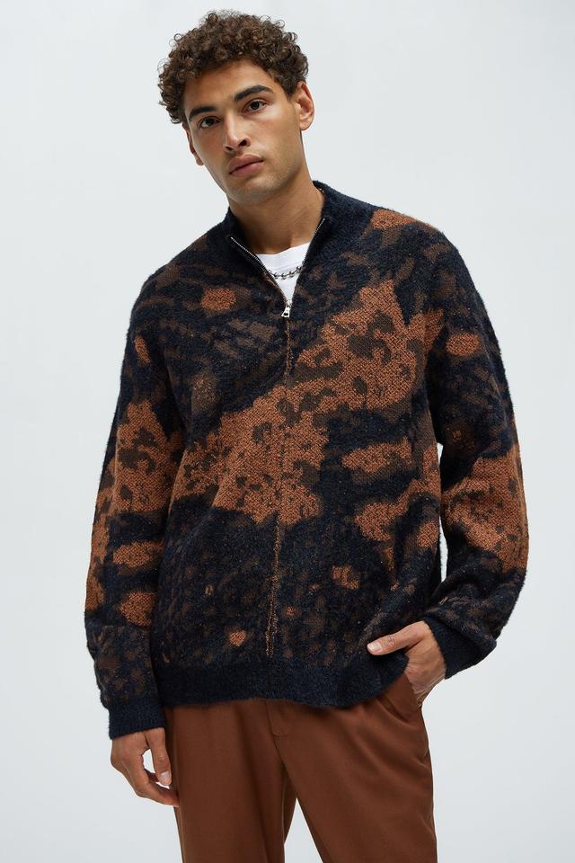 Lock It In Zip Sweater - Brown Combo Product Image