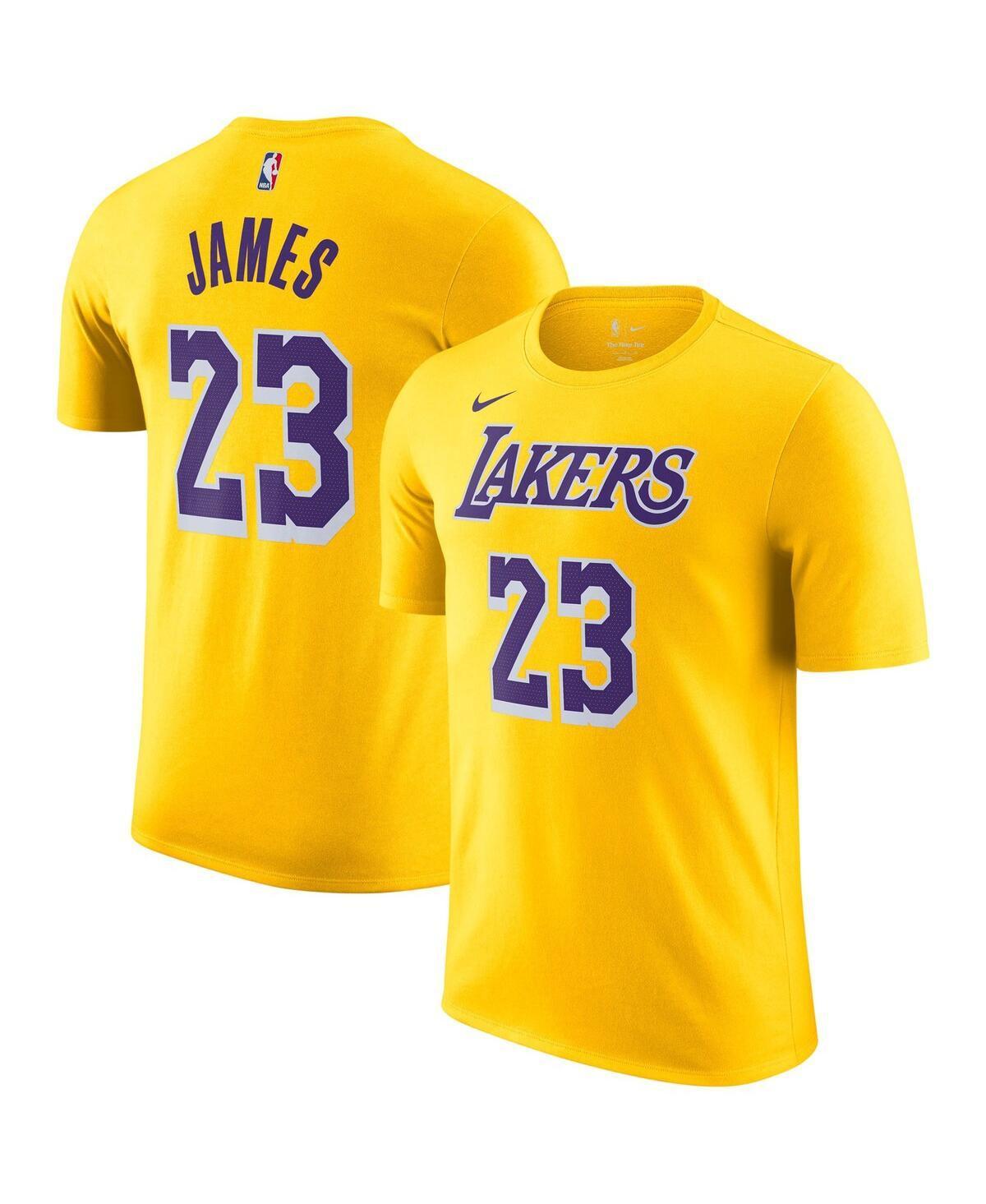 Mens Nike LeBron James Gold Los Angeles Lakers Name and Number T-shirt Product Image