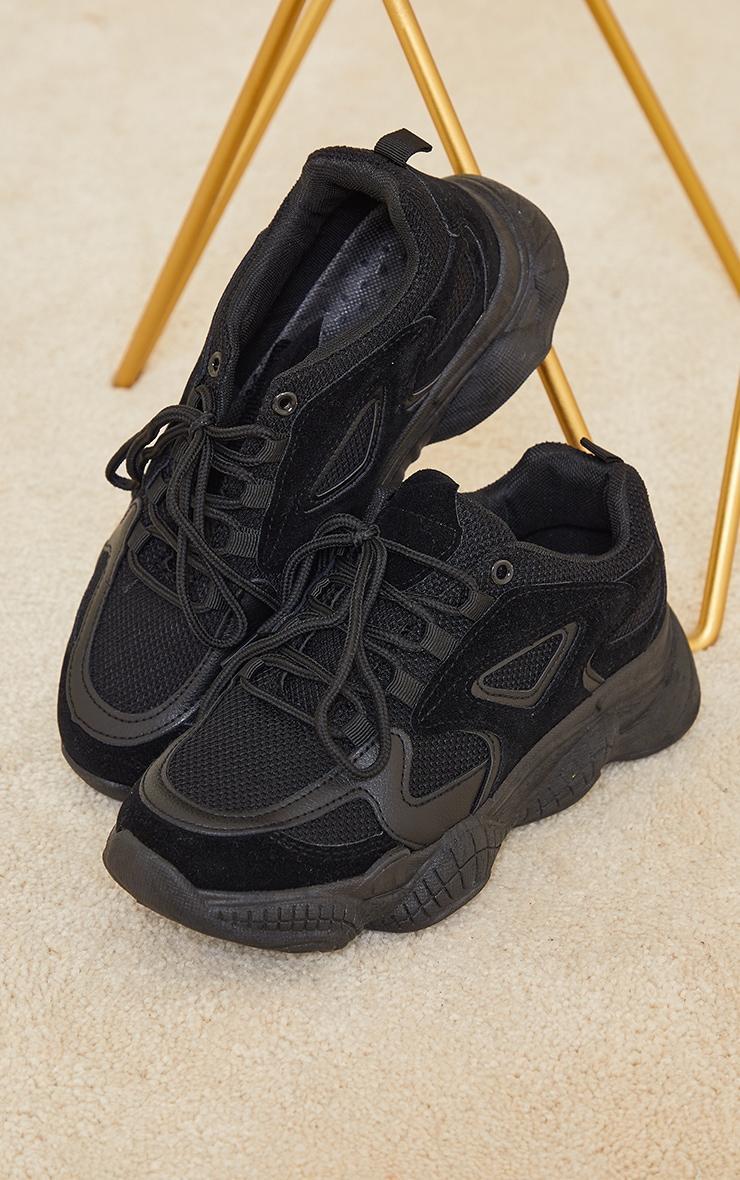 Black Wide Fit Chunky Bubble Sole Panelled Up Sneakers Product Image