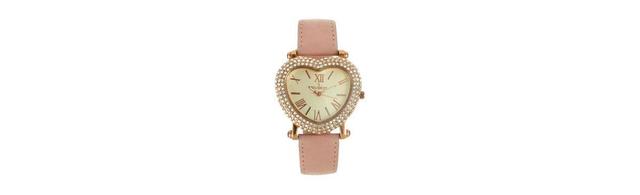 Peugeot Womens Heart Shaped Rose Gold Crystal Watch Suede Strap - Pink Product Image