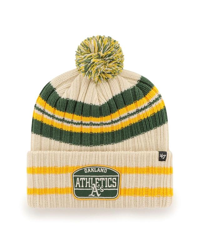 Mens 47 Natural Oakland Athletics Home Patch Cuffed Knit Hat with Pom Product Image