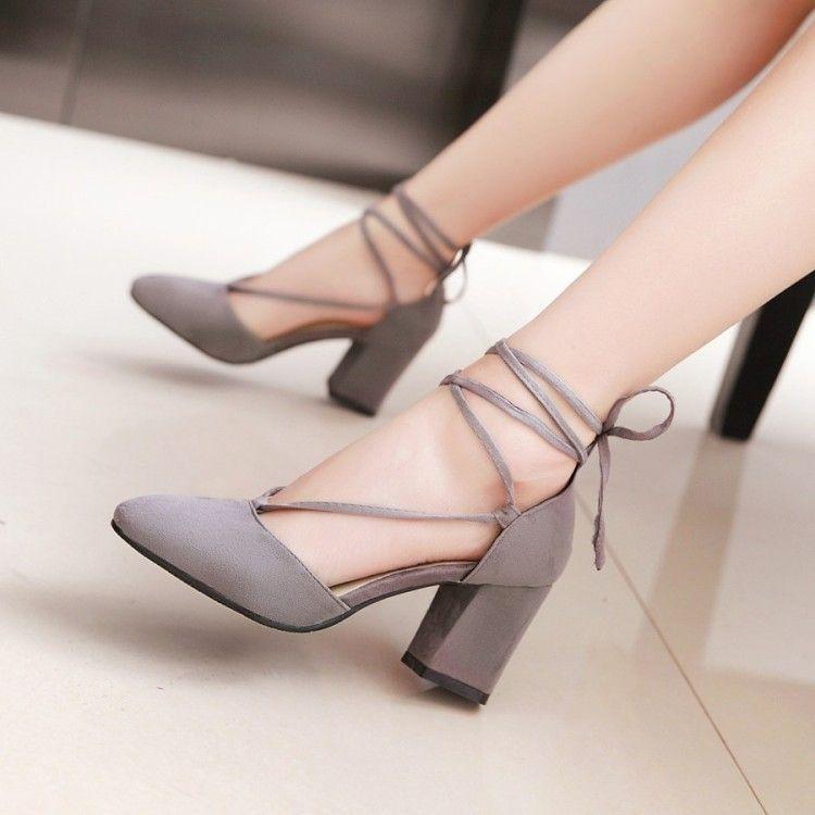 Chunky-Heel Tie-Ankle Pumps Product Image