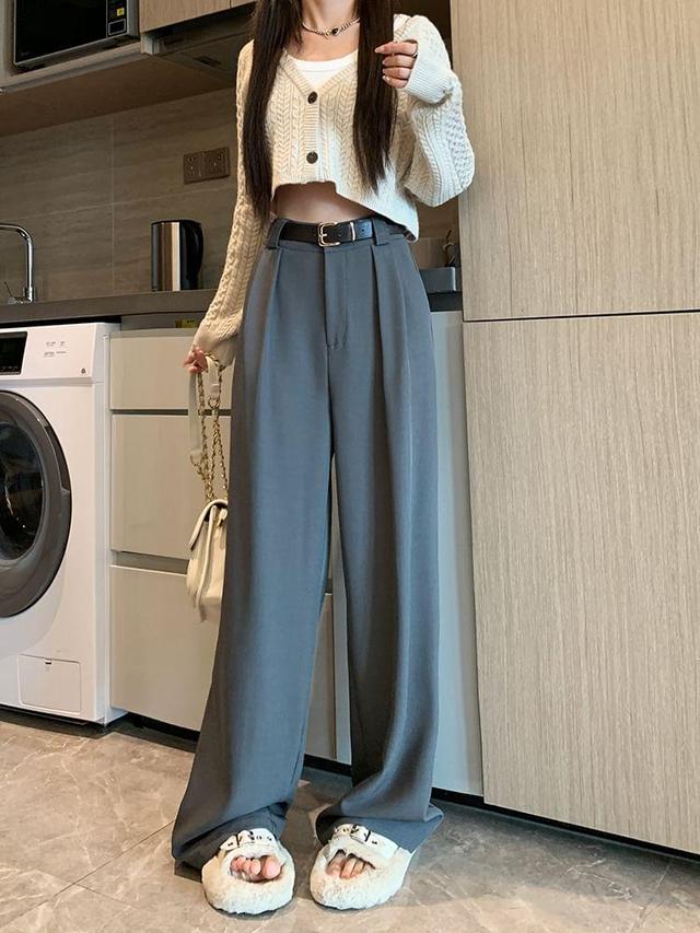 High Rise Plain Wide Leg Dress Pants Product Image