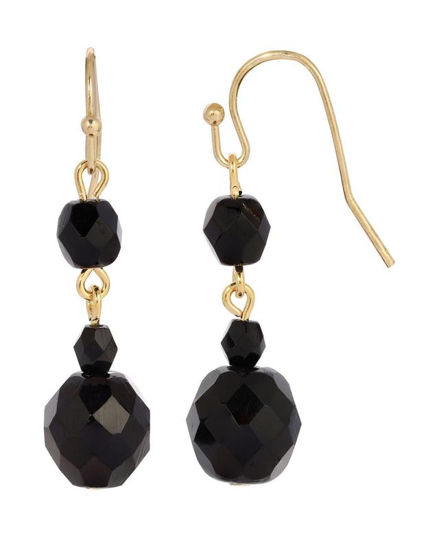 1928 Gold Tone Black Beaded Drop Earrings, Womens Product Image