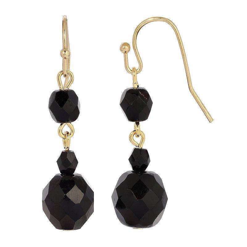 1928 Gold Tone Black Beaded Drop Earrings, Womens Product Image