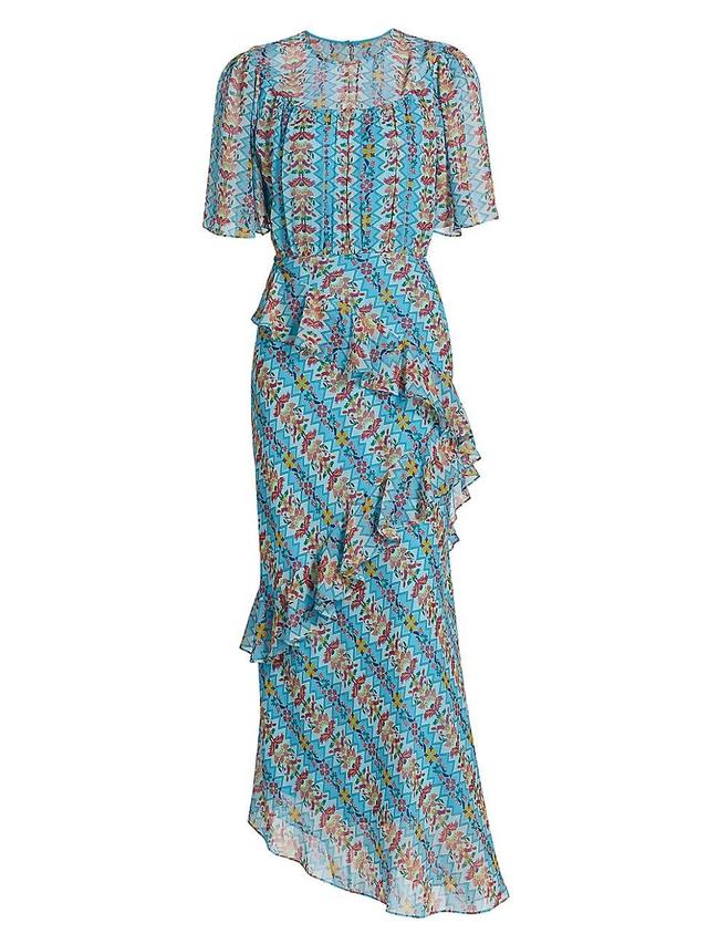 Womens Vida Printed Silk Ruffled Maxi Dress Product Image