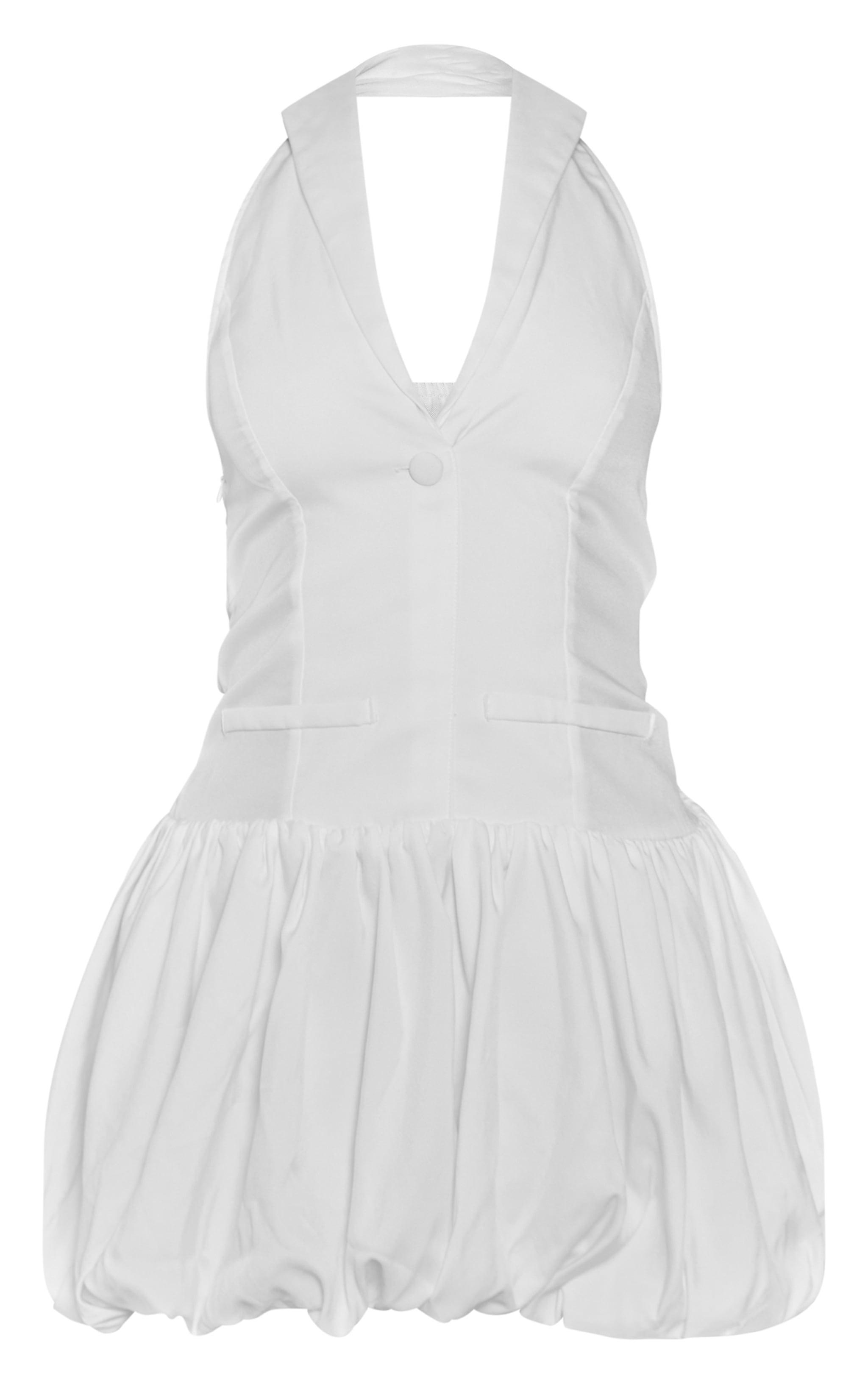 White Halterneck Vest Detail Puffball Dress Product Image