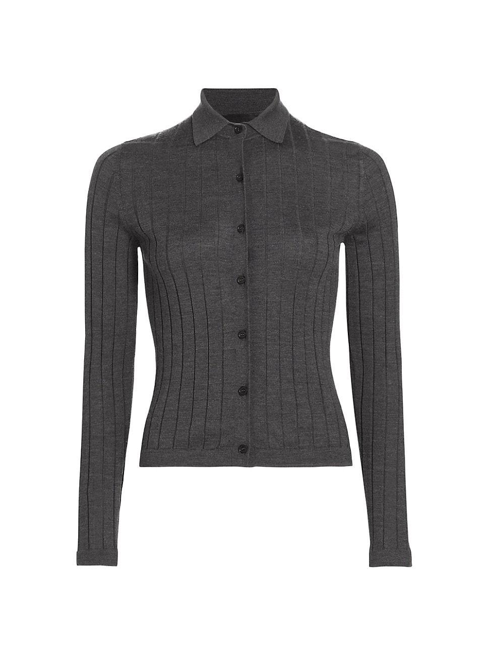 Womens Alivia Rib-Knit Polo Cardigan Product Image