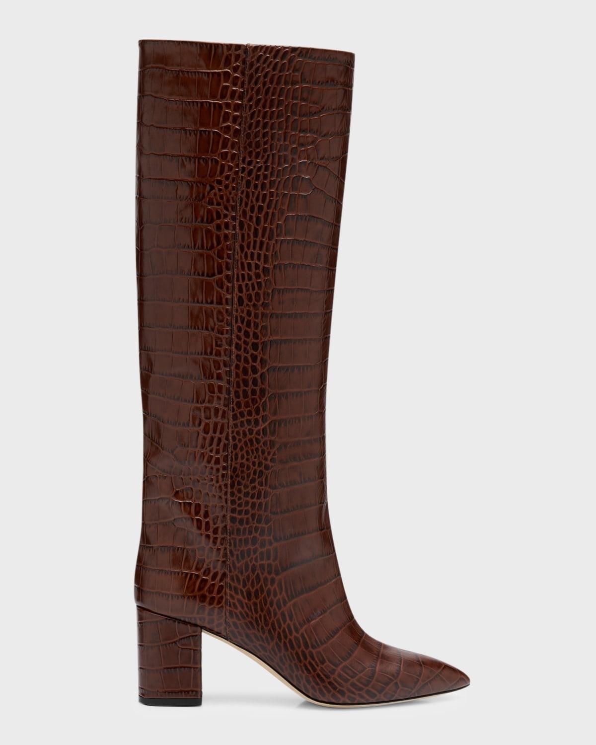 Womens Anja 70MM Crocodile-Embossed Leather Boots product image