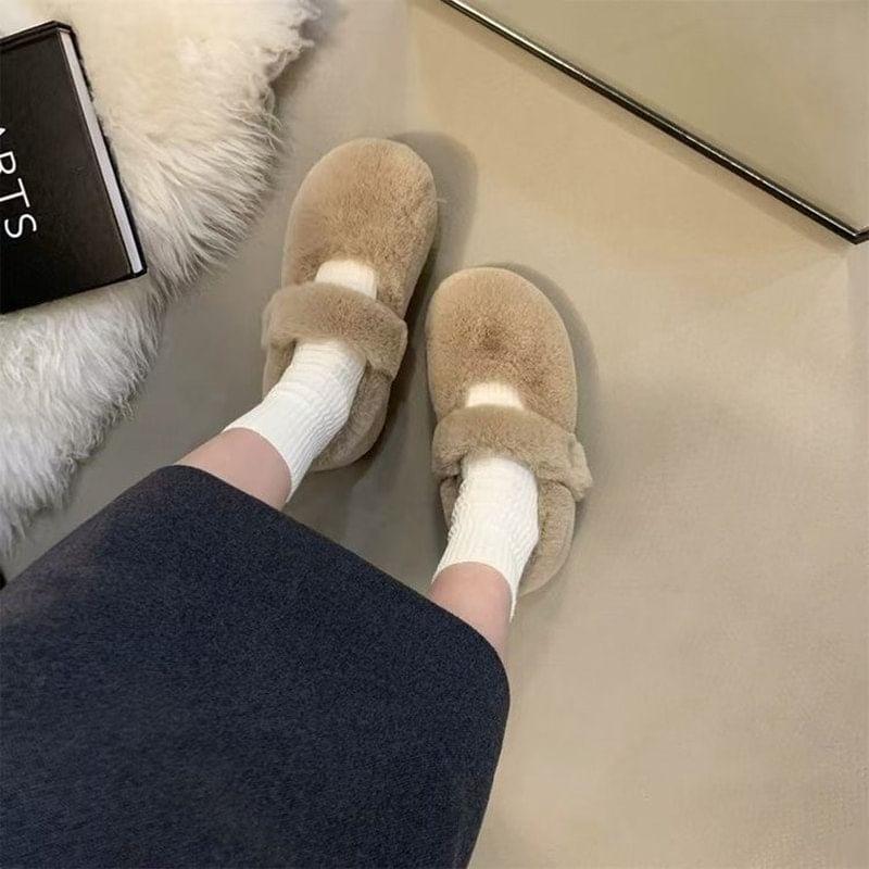 Plain Fleece Mary Jane Shoes Product Image