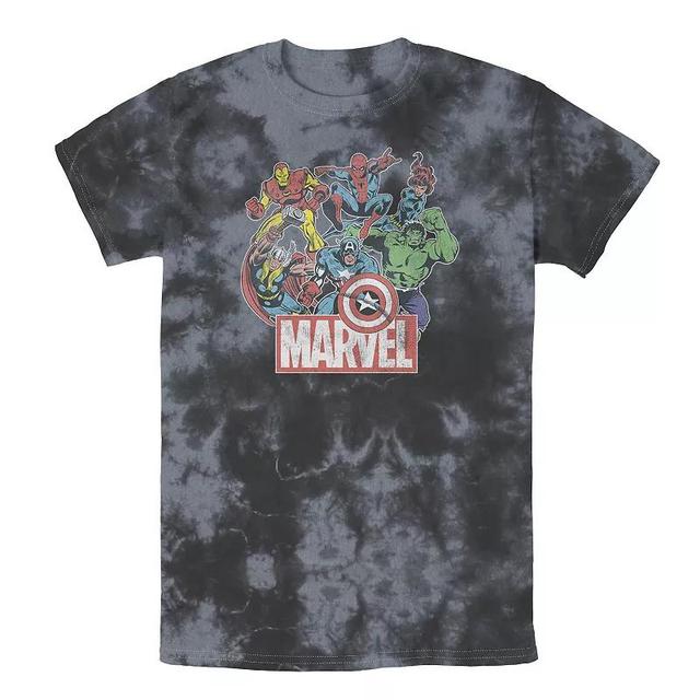 Mens Marvel Avengers Team Retro Comic Vintage Wash Tee Black Grey Product Image