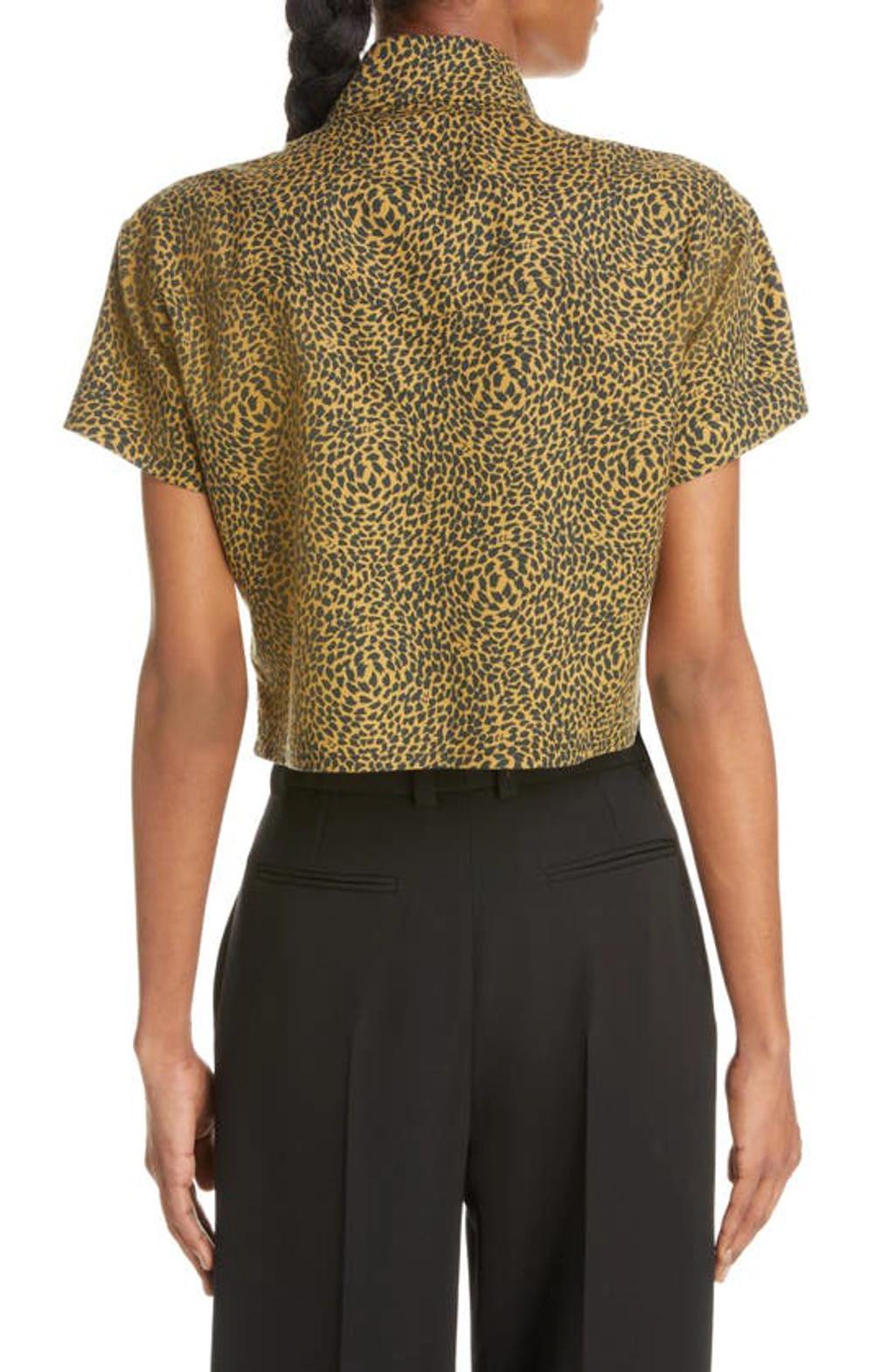 SAINT LAURENT Warped Leopard Print Short Sleeve Crop Snap-up Shirt Product Image