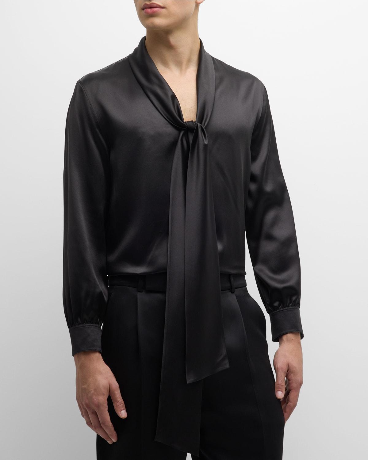 Mens Silk Shirt with Bow Product Image