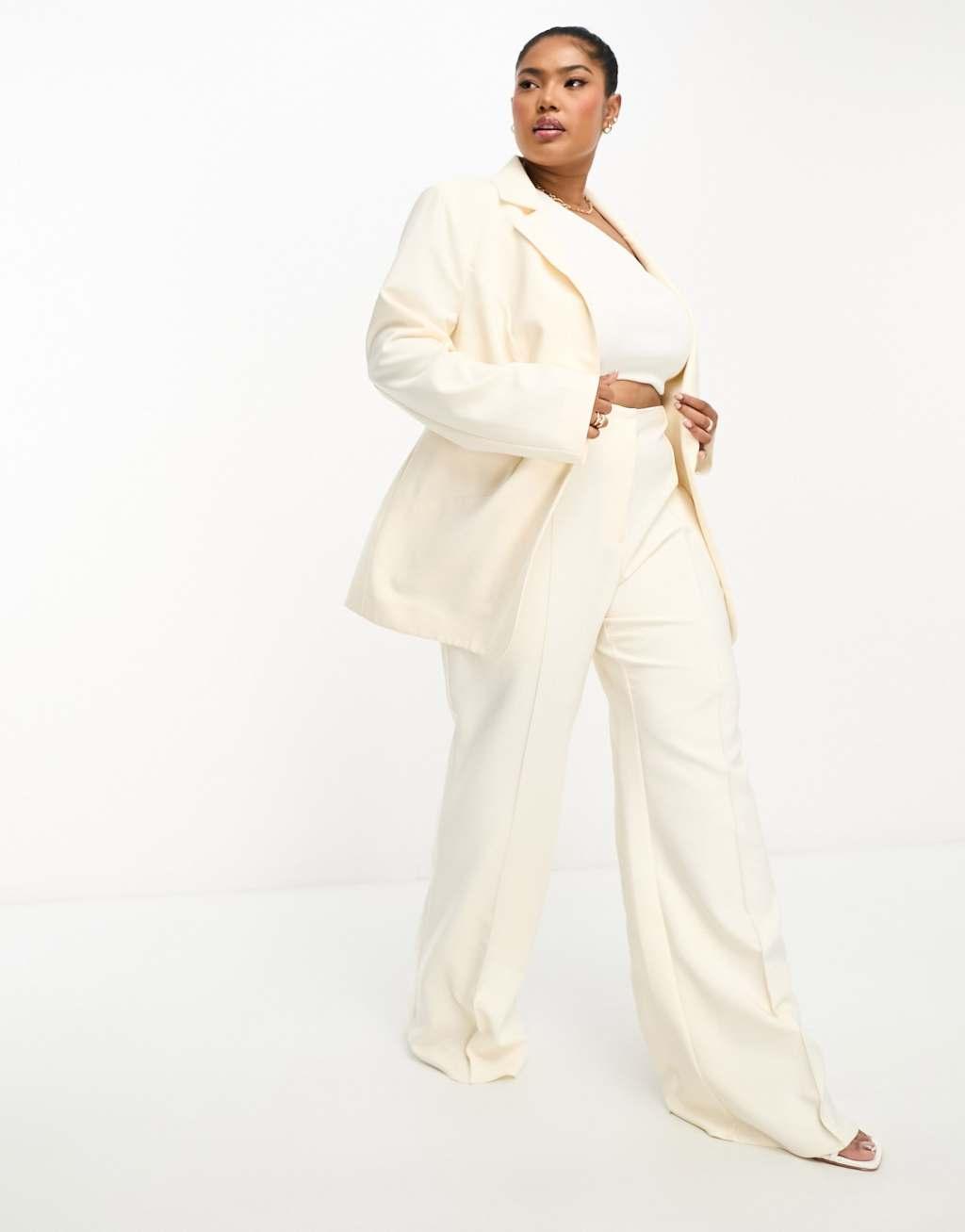 ASOS LUXE Curve suit kickflare pants in cream Product Image