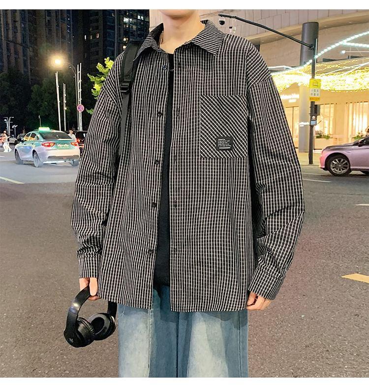 Long Sleeve Collared Plaid Shirt Product Image