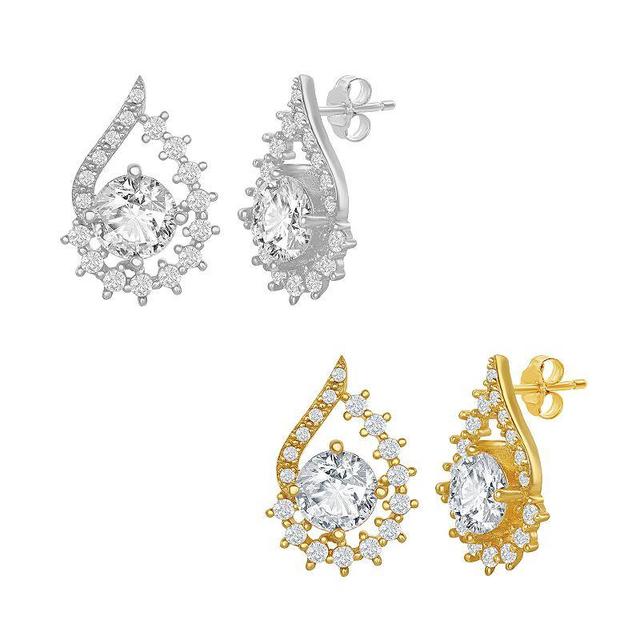 Sterling Silver 2-Pair Cubic Zirconia Teardrop Stud Earring Set, Womens, Gold Tone Product Image