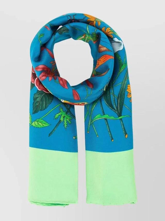 Floral Print Silk Foulard In Blue Product Image