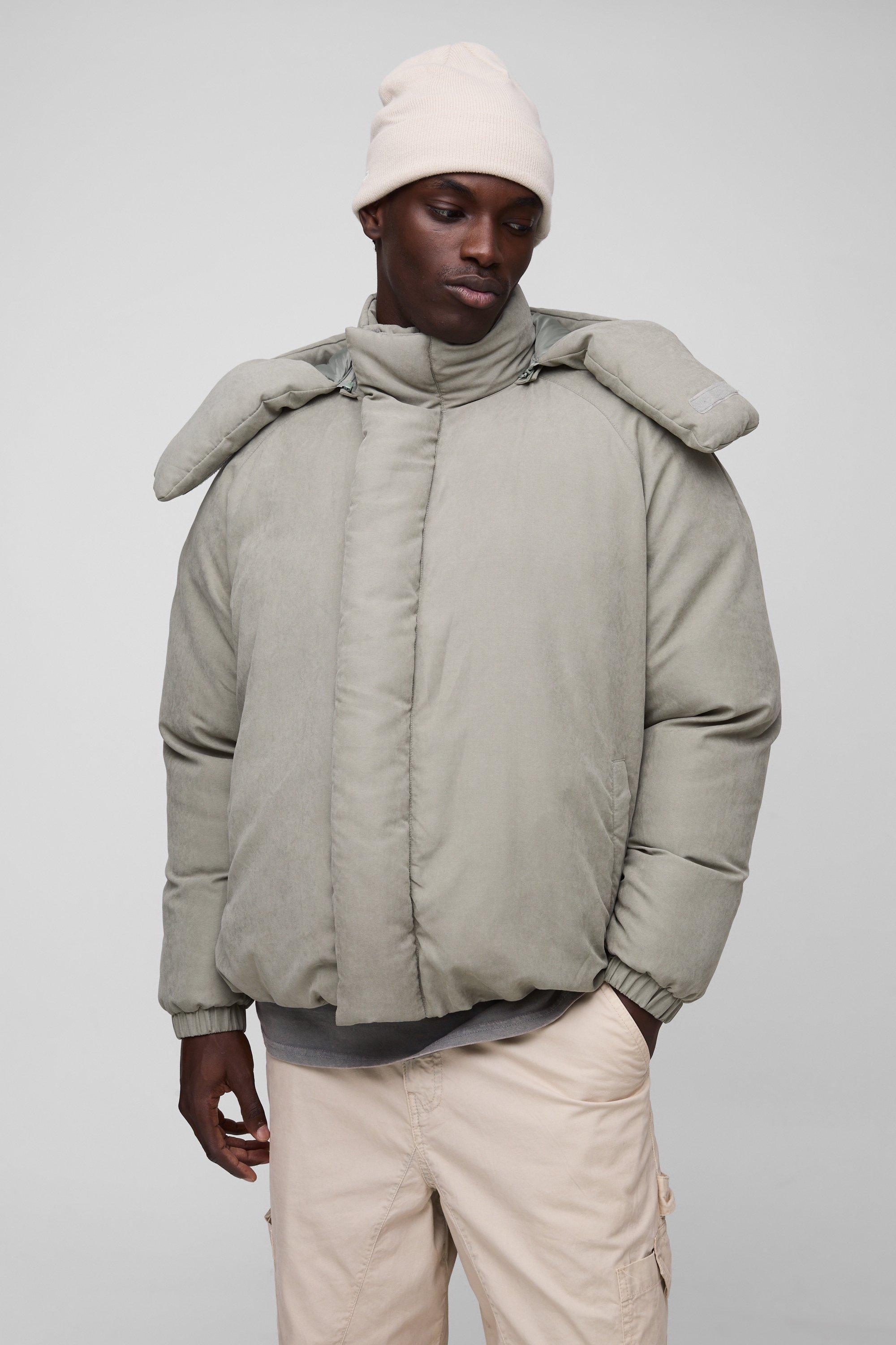 Mens Beige Man Extreme Heavy Padded Hooded Puffer Coat In Stone, Beige Product Image