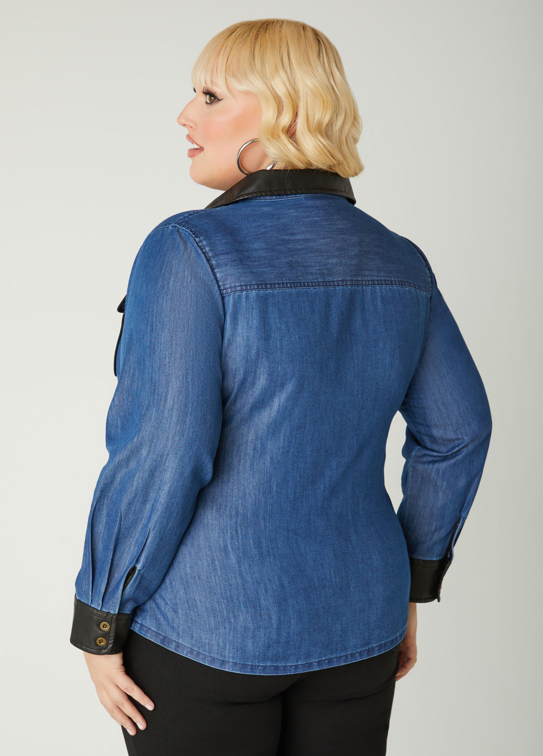 Faux Leather And Chambray Shirt Product Image