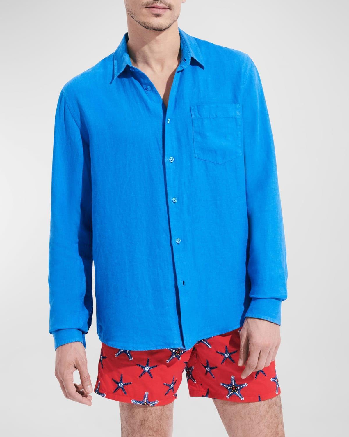 Mens Long-Sleeve Linen Shirt Product Image