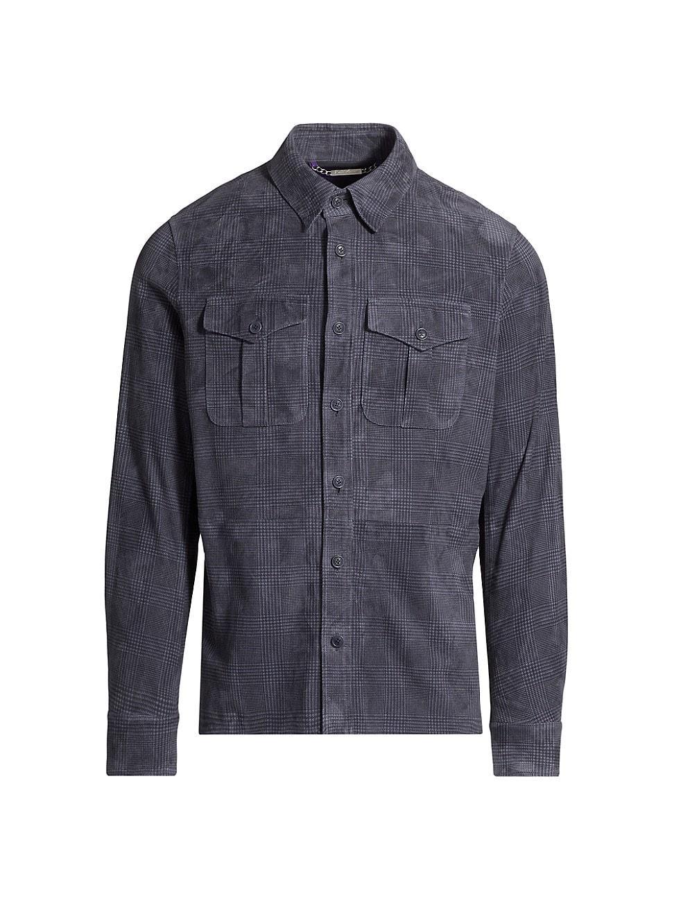 Mens Plaid Suede Button-Front Shirt Jacket Product Image