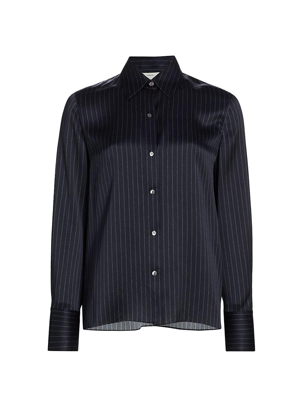 Womens Pinstriped Silk Blouse Product Image