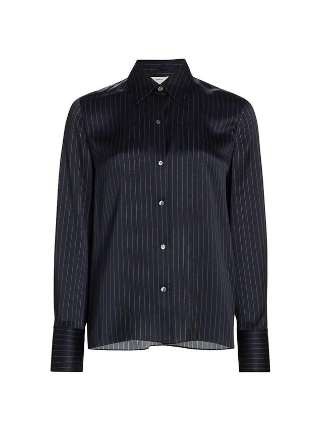 Womens Pinstriped Silk Blouse Product Image