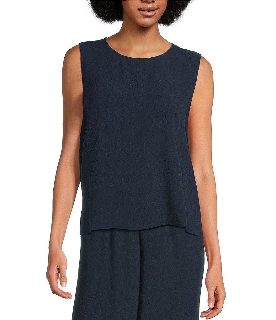 Eileen Fisher Silk Georgette Crepe Crew Neck Sleeveless Shell Tank Product Image