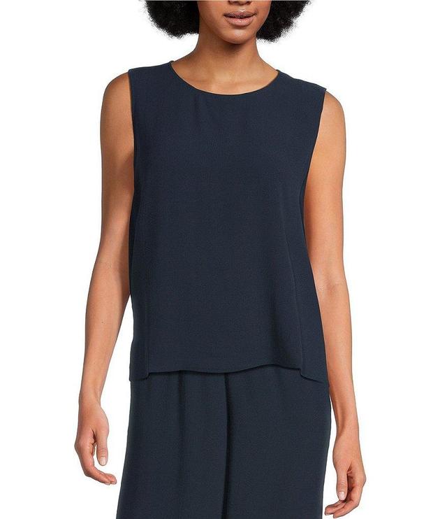 Eileen Fisher Silk Georgette Crepe Crew Neck Sleeveless Shell Tank Product Image