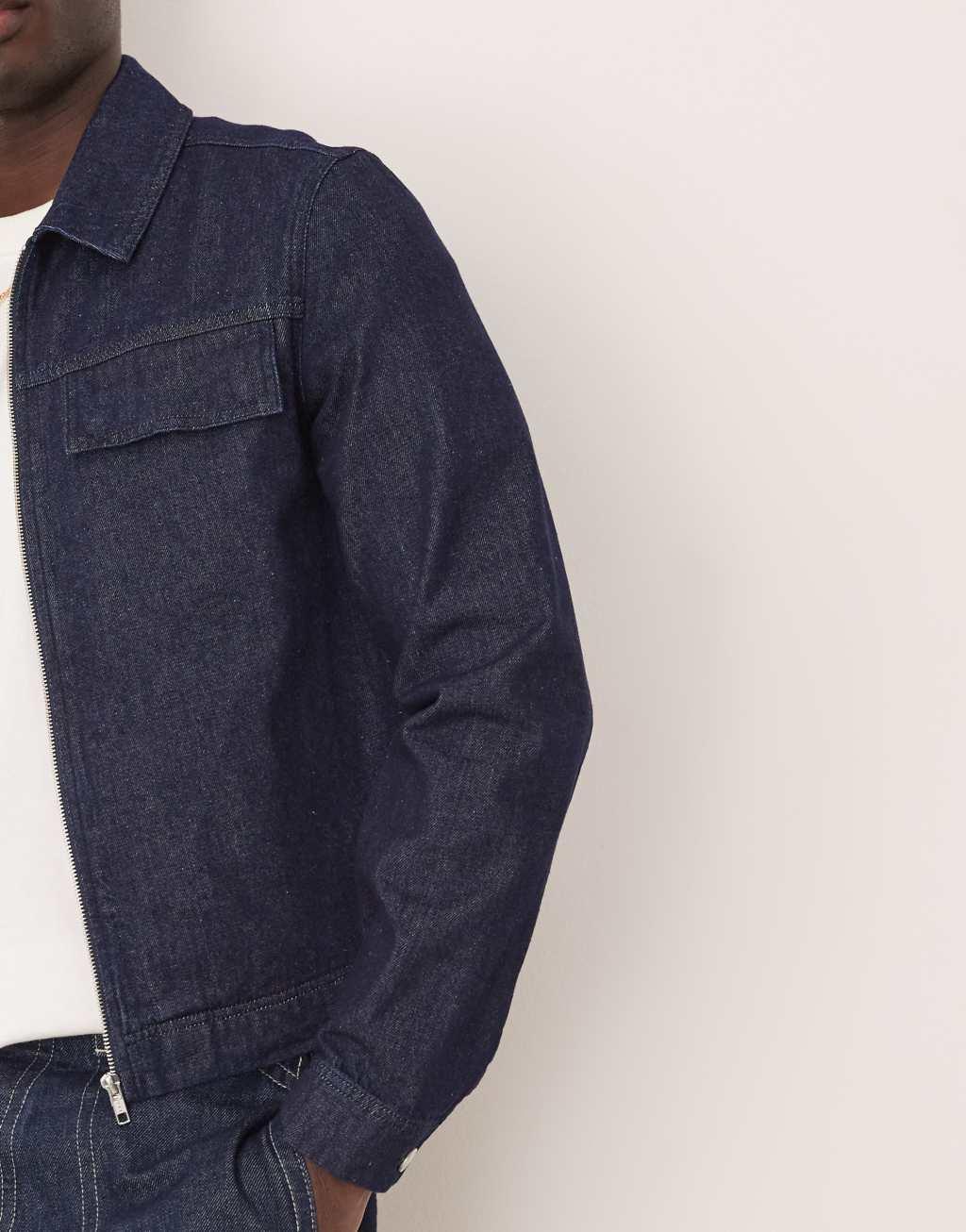 ASOS DESIGN raw denim harrington jacket - part of a set Product Image