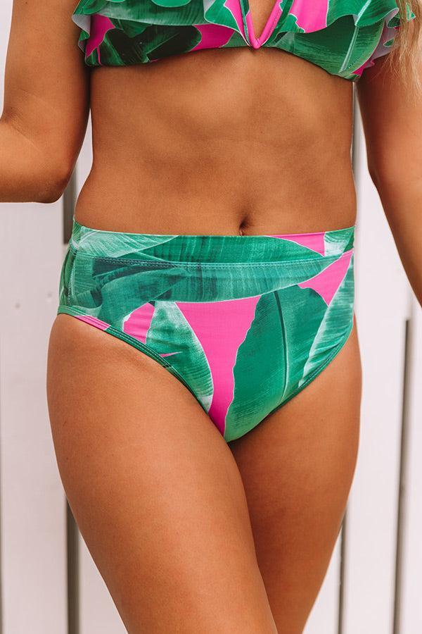 Tans And Tikis High Waist Cheeky Bikini Bottom in Palm Leaf Green Product Image