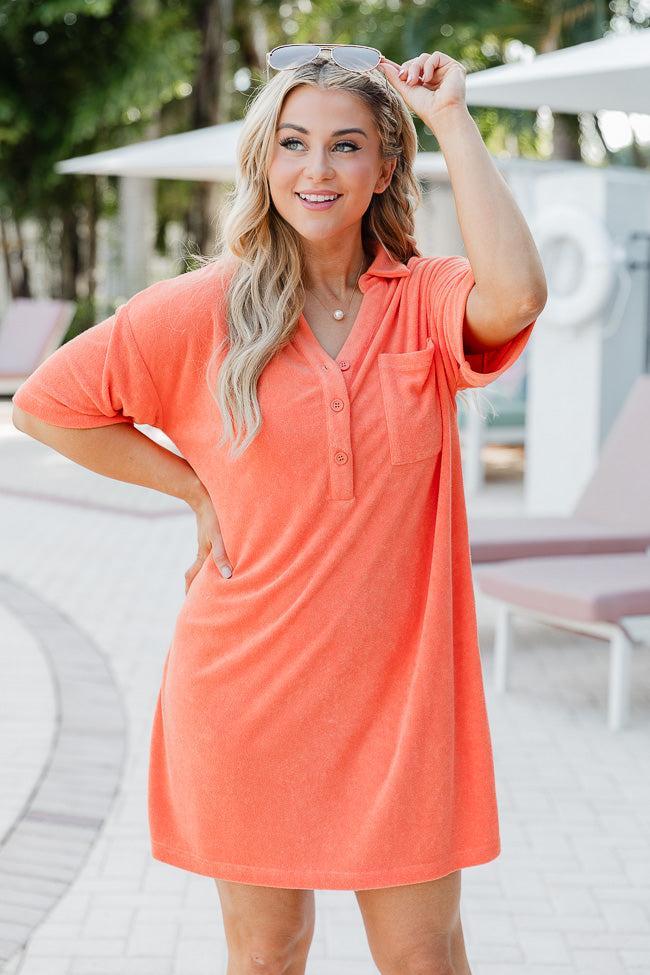 We're Better Together Coral Terry Button Front T-Shirt Dress FINAL SALE Product Image