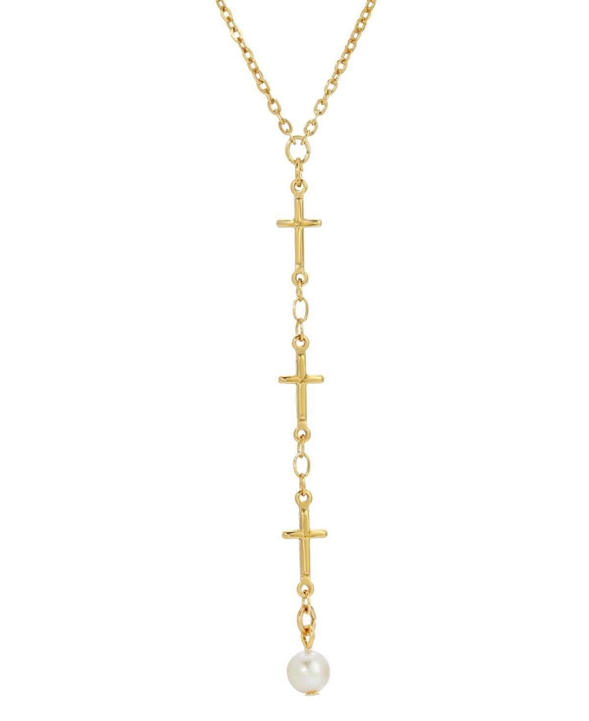 Symbols of Faith Triple Cross Y Necklace, Womens, Gold Product Image