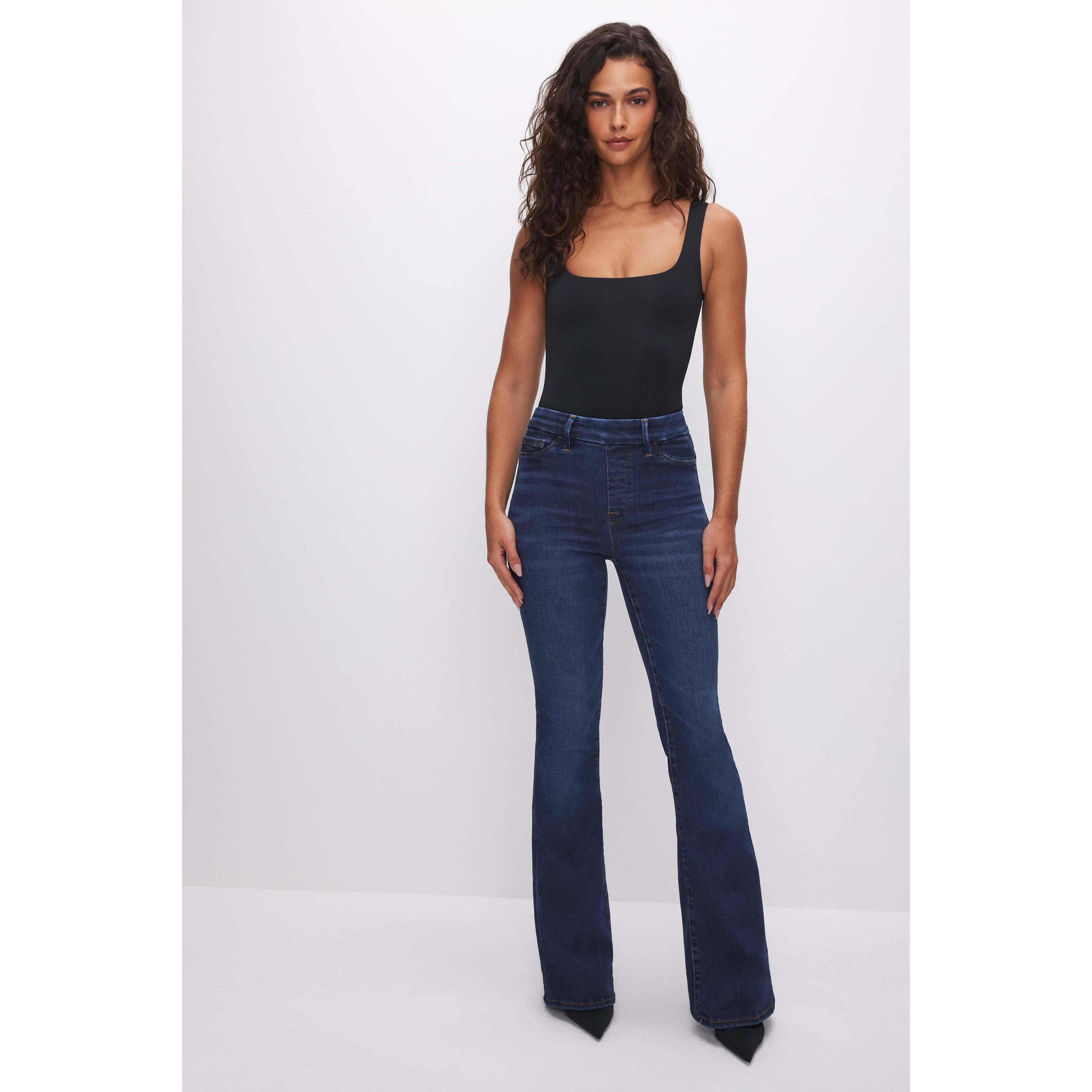 Womens Power Stretch Pull-On Flare Jeans | Indigo, Size Large | Good American by Khlo Kardashian product image