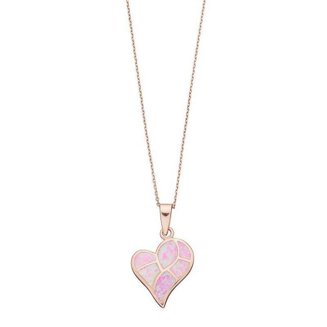 14k Rose Gold Over Silver Lab-Created Pink Opal Heart Pendant, Womens Product Image