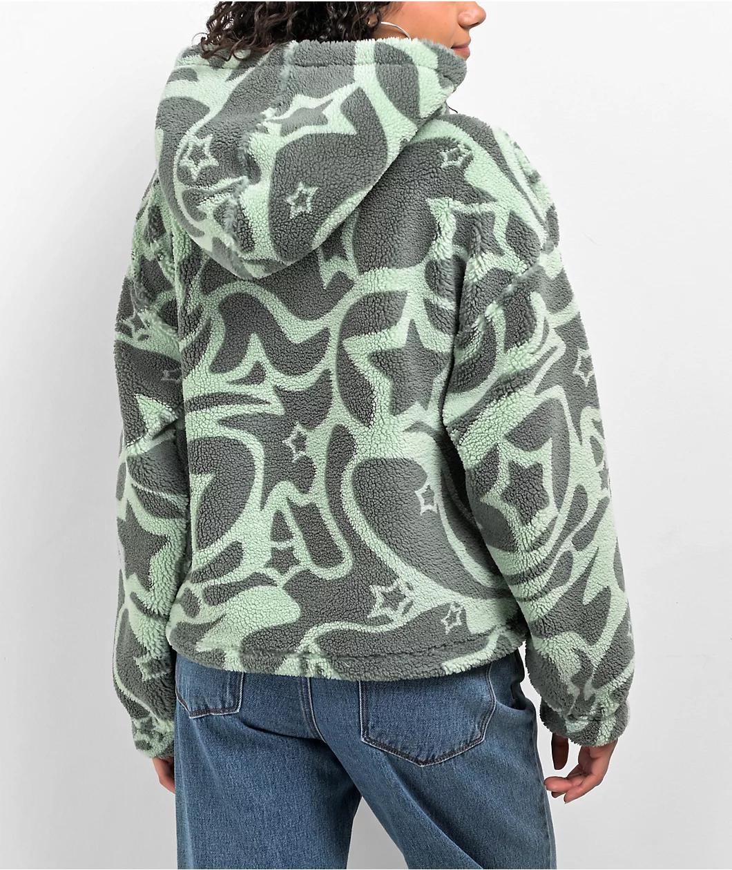 A.LAB Kendallie Warpy Star Jade Crop Fleece Hoodie Product Image