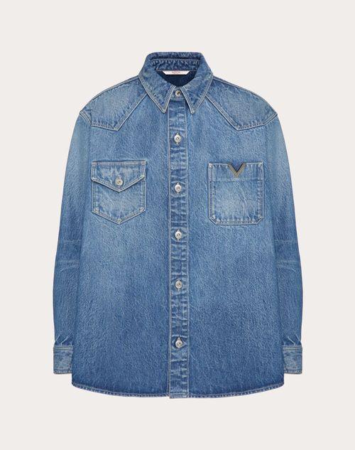 DENIM SHIRT WITH METALLIC V DETAIL Product Image