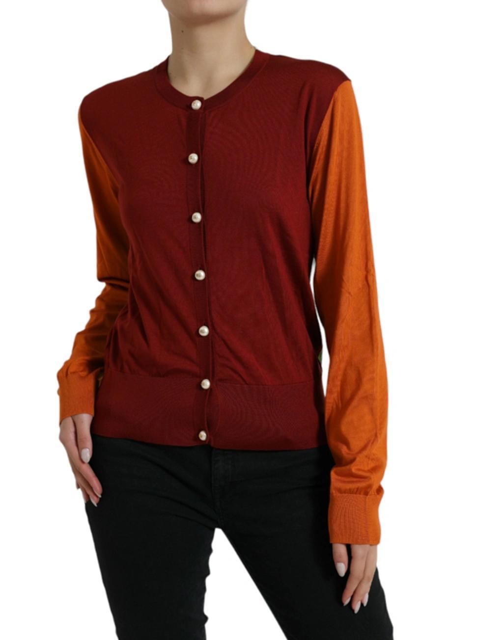 Multicolor Cardigan Color Block Silk Crewneck Sweater Product Image