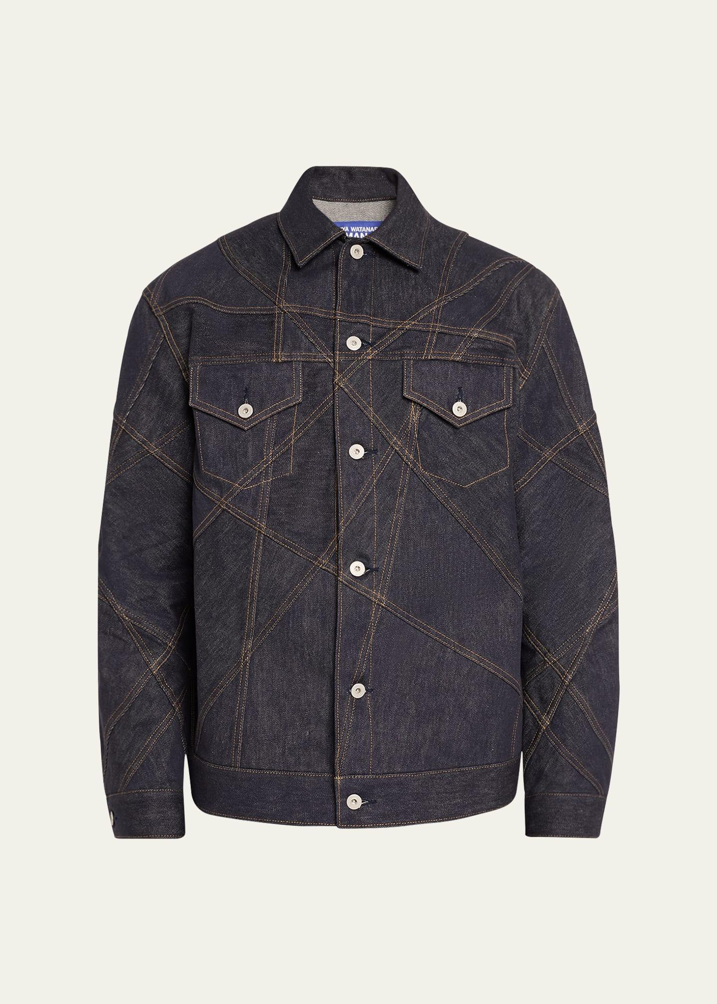 Mens Allover Topstitch Raw Denim Trucker Jacket Product Image