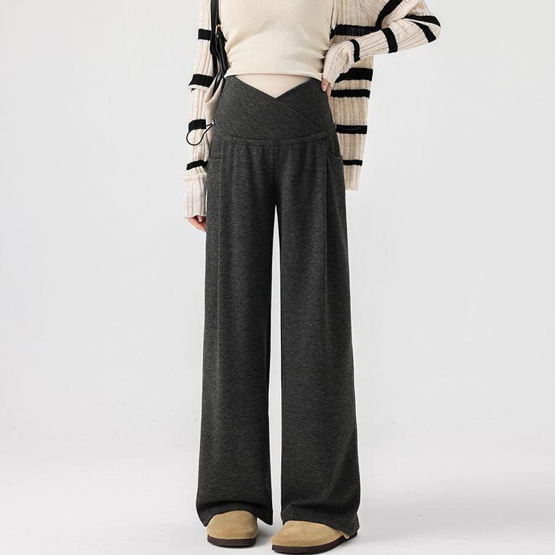 Maternity Elastic Waist Plain Wide Leg Pants Product Image