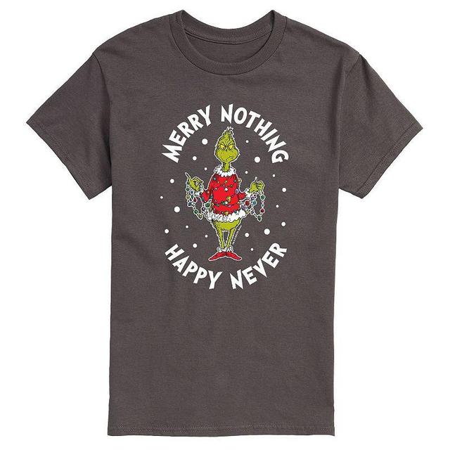 Mens Dr. Seuss Grinch Merry Nothing Happy Never Tee Grey Product Image