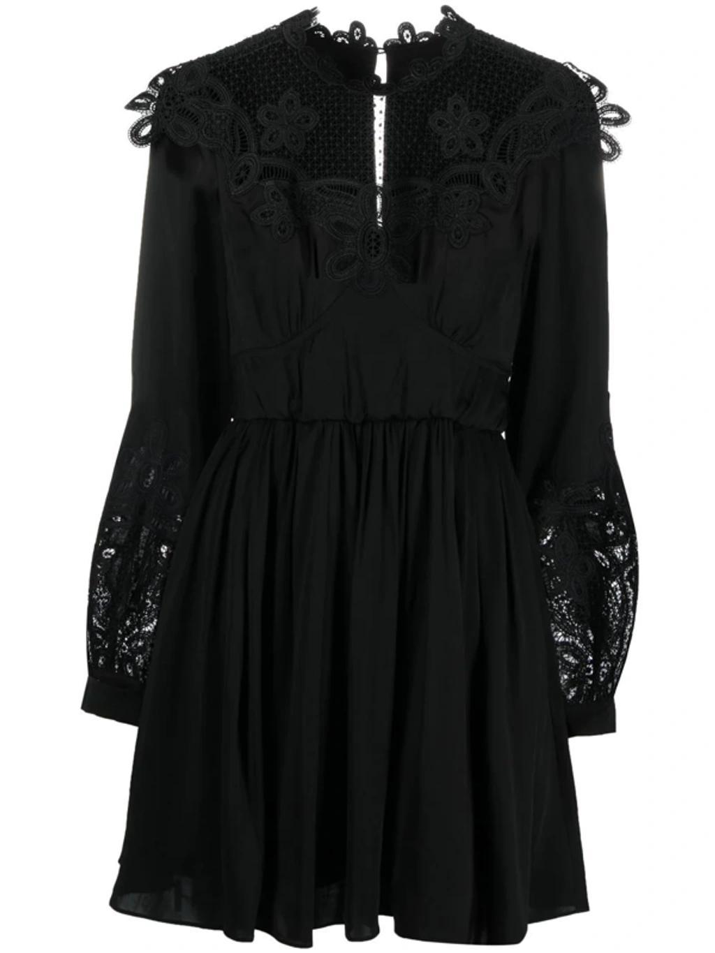 Black Viscose Chemical Lace Bib Mini Dress product image