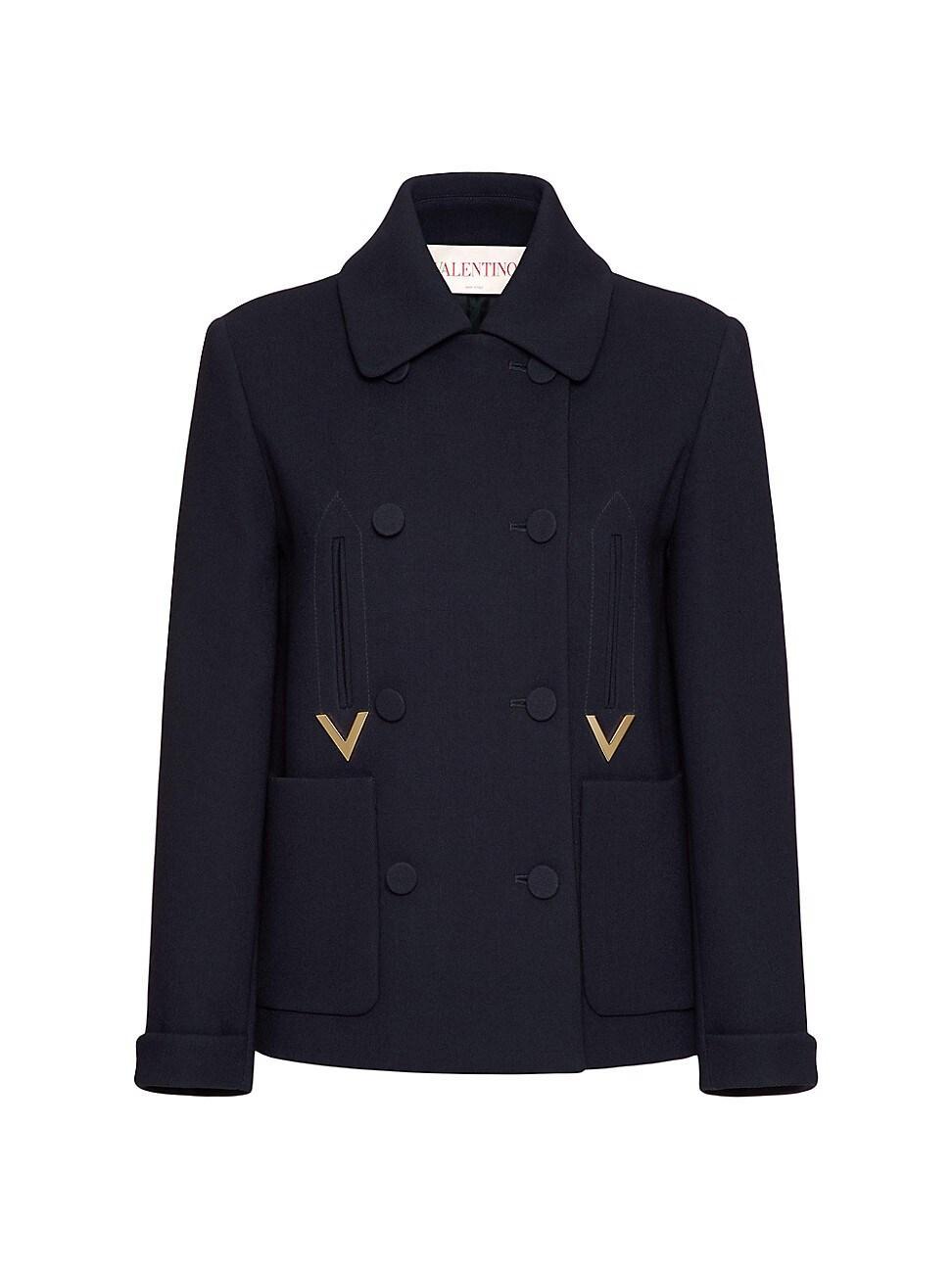 VALENTINO Elegant Double Crepe Wool-blend Jacket In Navy Product Image