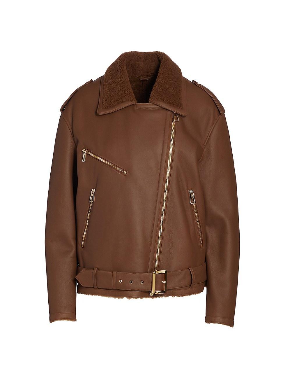 Womens Leather Shearling-Lined Moto Jacket Product Image