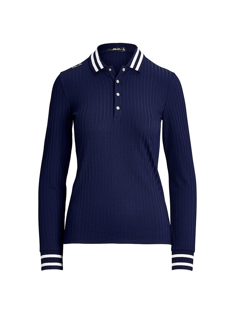 Womens Ribbed Long-Sleeve Polo Shirt Product Image