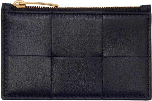 BOTTEGA VENETA Navy Zipped Card Case In 8837 Space Gold Product Image