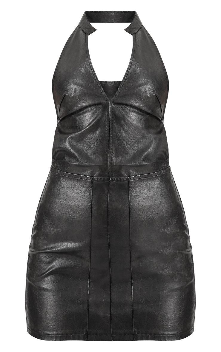 Black Faux Leather Halterneck Low Back Bodycon Dress Product Image