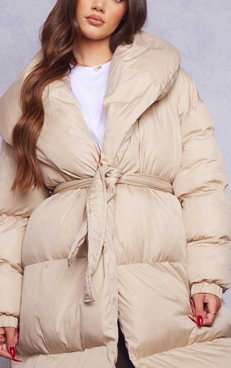 Maternity Beige Oversized Belted Longline Puffer Coat Product Image