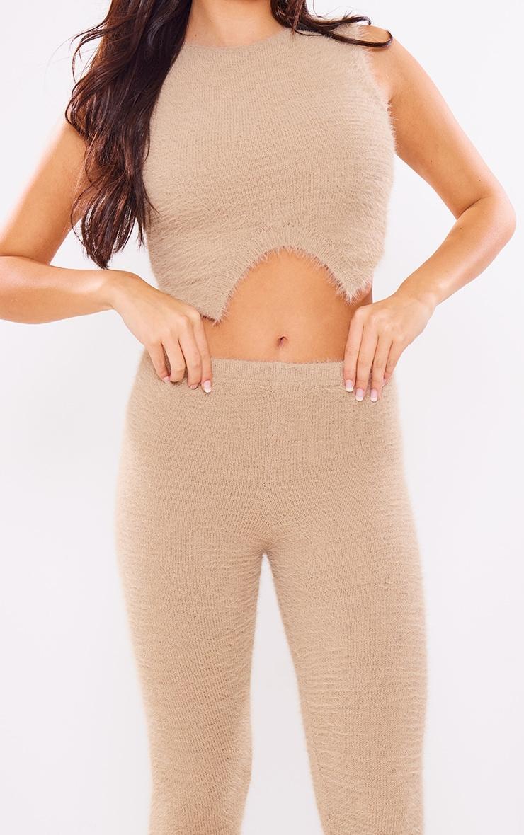 Beige Eyelash Knit Flared Hem Leggings Product Image